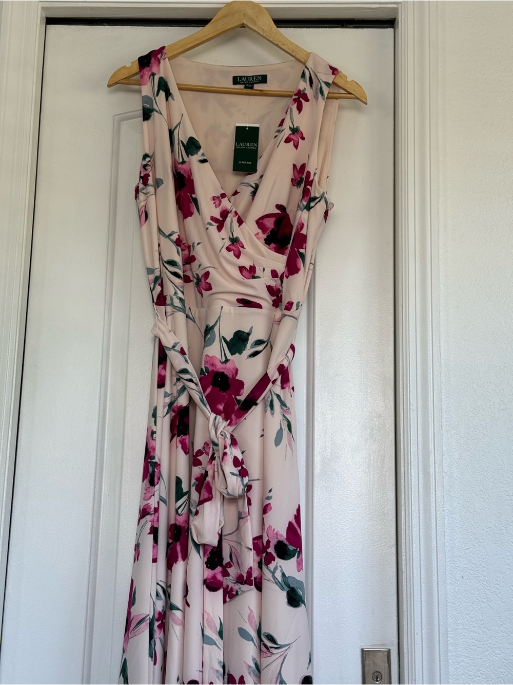 Lauren Ralph Lauren Blush Pink Floral Wrap Midi Dress